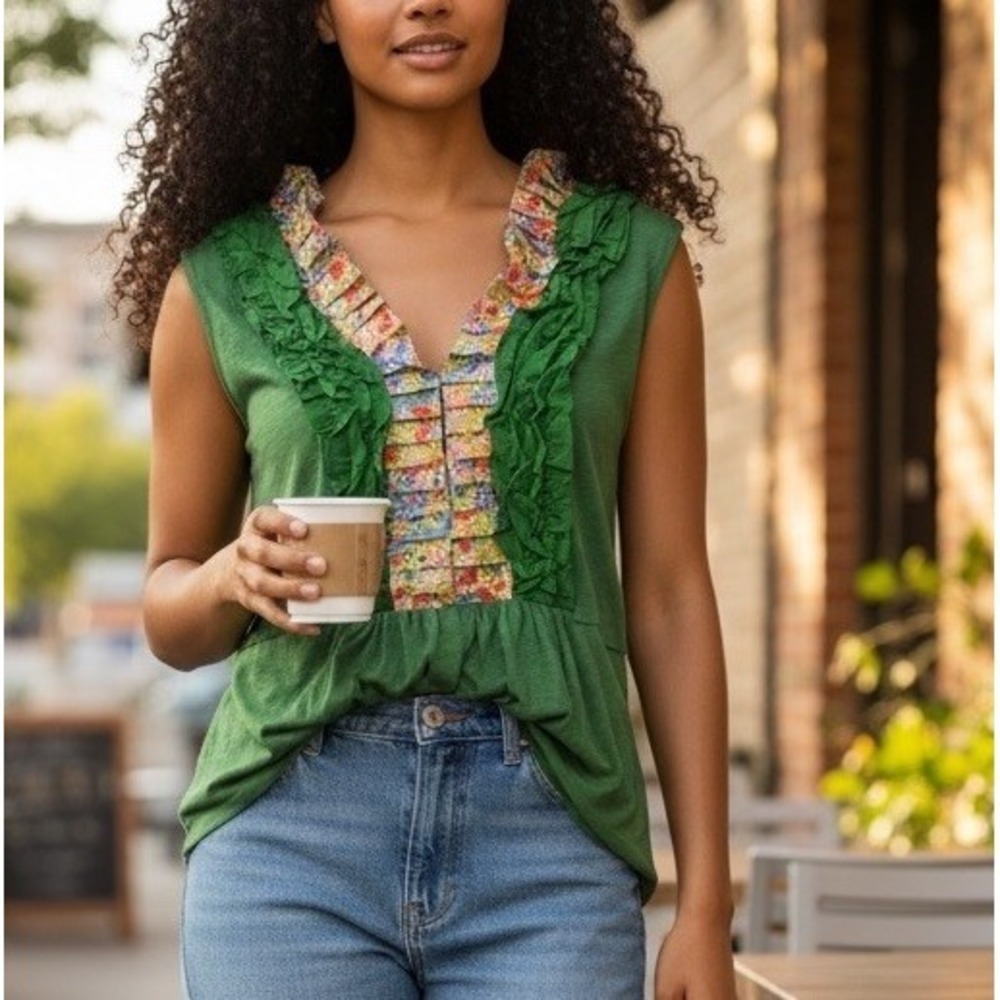 New Anthropologie Deletta Top green size 4